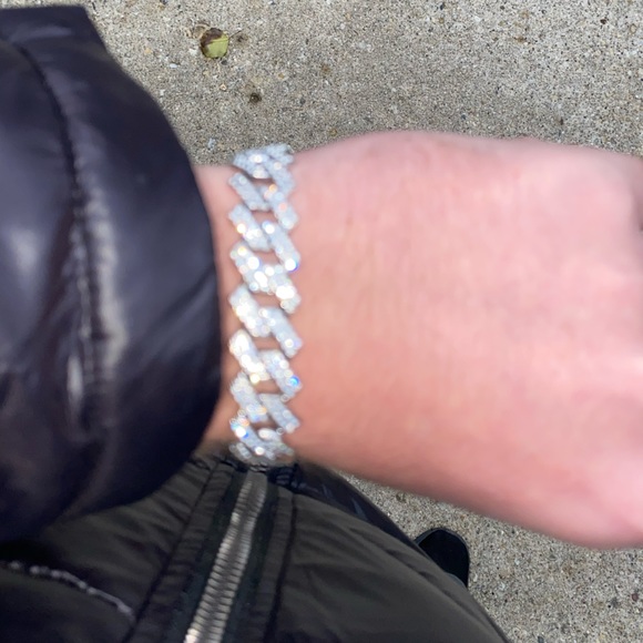 Men’s Silver Diamond Cuban prong link bracelet - Picture 1 of 6